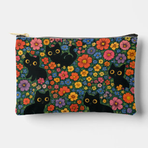 Pochette À Accessoires Kawaii Garden Art Motif floral de chat noir mign