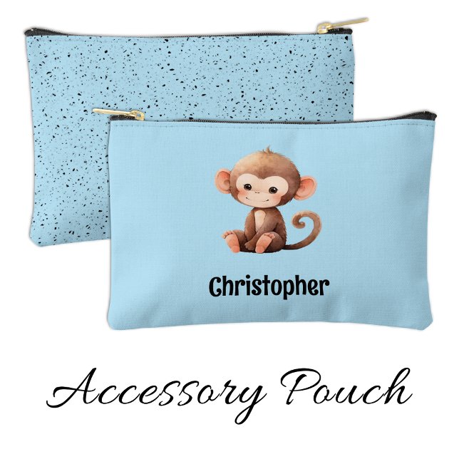 Pochette À Accessoires Kids cute monkey add a name blue black (Créateur téléchargé)