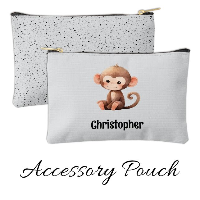 Pochette À Accessoires Kids cute monkey add a name grey black (Créateur téléchargé)