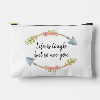 Pochette À Accessoires La vie est dure Aquarelle Fleurie Flèche Rose