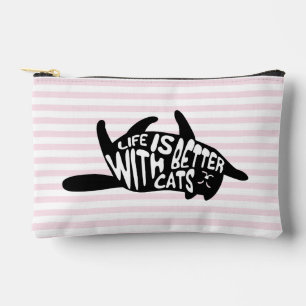 Pochette À Accessoires La vie est meilleure avec les chats - Typographie 