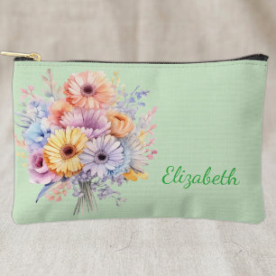 Pochette À Accessoires Les fleurs de Gerbera ajoutent un nom vert