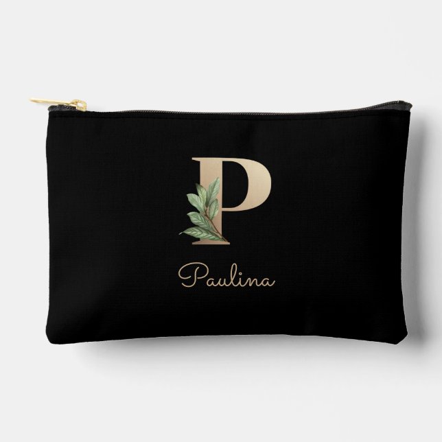 Pochette À Accessoires LETTRE D'OR MONOGRAPHIQUE BOtanique Élégante P (Recto)
