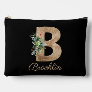 Pochette À Accessoires Lettre en bois Monogramme B violet fleur noir