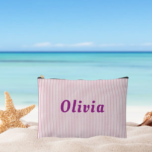 Pochette À Accessoires Lettres personnalisées, rayées roses, violettes