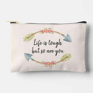 Pochette À Accessoires Life is Tough Watercolor Floral Arrow Cream