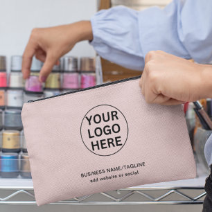 Pochette À Accessoires Logo d'entreprise promotionnel et texte rose pâle