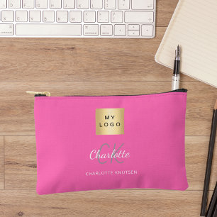 Pochette À Accessoires Logo d'entreprise rose chaud nom monogramme
