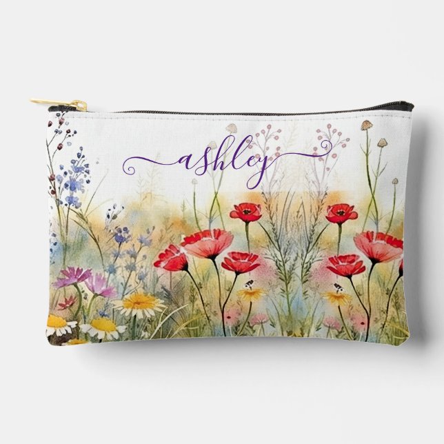 Pochette À Accessoires Lovely Watercolor Fleur sauvage Nom du jardin (Recto)