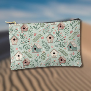 Pochette À Accessoires Maisons de oiseaux pastel vintage avec floraisons 