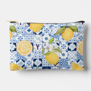 Pochette À Accessoires Majolique bleue méditerranéenne et citron 
