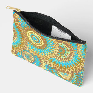 Pochette À Accessoires Mandala bleu marron or recouvrant