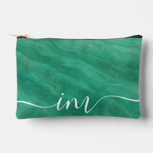 Pochette À Accessoires Marbre Abstrait vert avec initiales personnalisées
