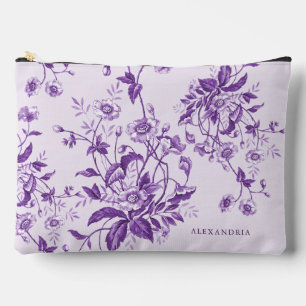 Pochette À Accessoires Mariage Vintage Français Toile Fleurie Violette