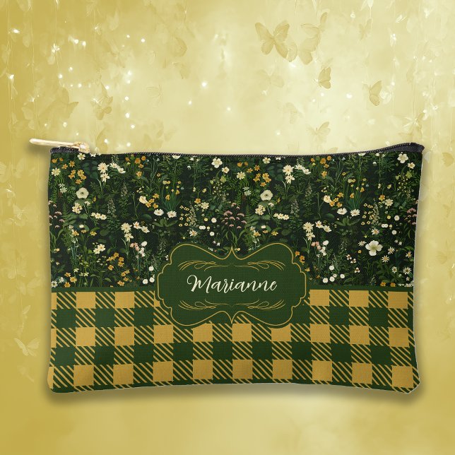 Pochette À Accessoires Marianne Dark Daisy Plaid Floral (Créateur téléchargé)