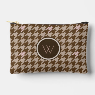 Pochette À Accessoires Marron avec accent de ton rose Houndstooth