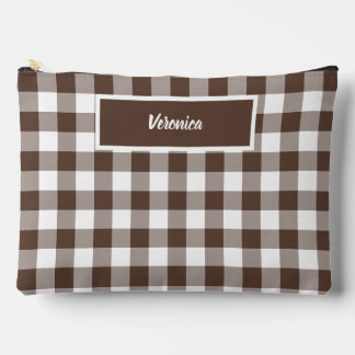 Pochette À Accessoires Marron Chocolat Carreaux Gingham Personnalisé