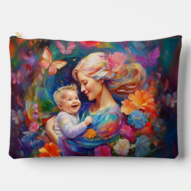 Pochette À Accessoires Mère avec bébé garçon Peinture colorée (Recto)