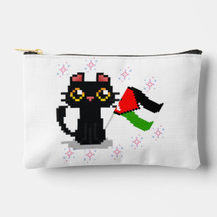 Pochette À Accessoires mignon chat noir tient drapeau de la Palestine