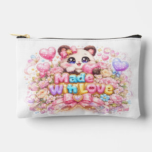 Pochette À Accessoires Mignon Kawaii Fabriqué Avec Amour Chat Nom Pastel 