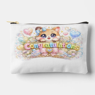 Pochette À Accessoires Mignon Kawaii Félicitations Chat Floral Rose Paste