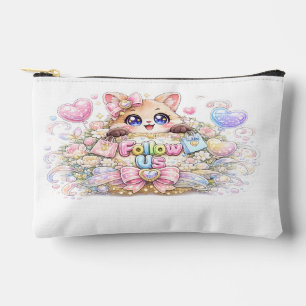 Pochette À Accessoires Mignon Kawaii Suivez-Nous Chat Pastel Rose Réseaux