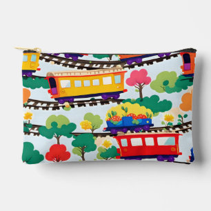 Pochette À Accessoires Mignons trains et arbres bleu motif