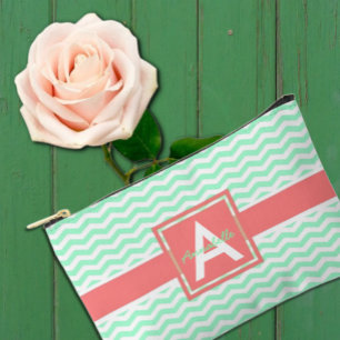 Pochette À Accessoires Mint Coral Chevron