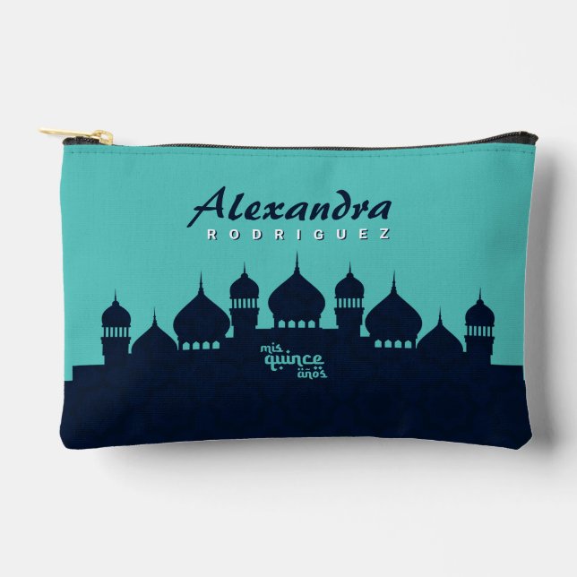 Pochette À Accessoires Minuit Turquoise Bleue Arabe Nights Quinceañera (Recto)