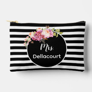 Pochette À Accessoires Mme avec Grilles et Fleurs Noir & Blanc Personnali
