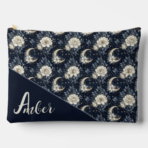 Pochette À Accessoires Modèle Floral Céleste et Lune Croissante de Minuit