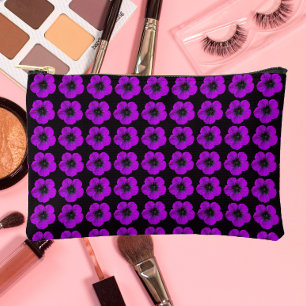 Pochette À Accessoires Modèle floral de géranium violet sur noir