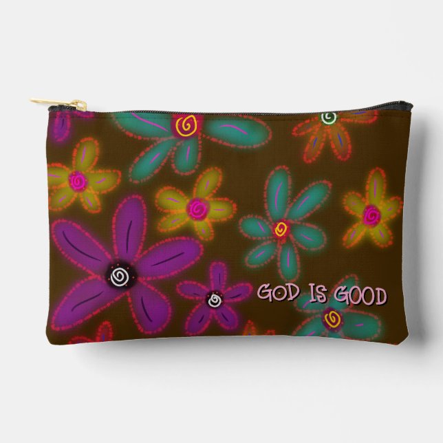 Pochette À Accessoires Modèle floral Nom personnalisé Brown (Recto)