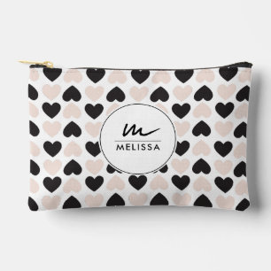 Pochette À Accessoires Moderne Blush rose noir Coeurs d'amour Monogramme
