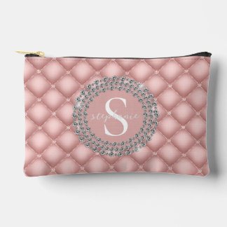 Pochette À Accessoires Monogram Sparkly Diamonds Tufted Custom Blush Pink