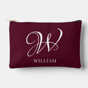 Pochette À Accessoires Monogramme Bourgogne Elégant Personnalisé Initial
