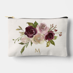 Pochette À Accessoires Monogramme d'aquarelle florale rose-bourgogne mode