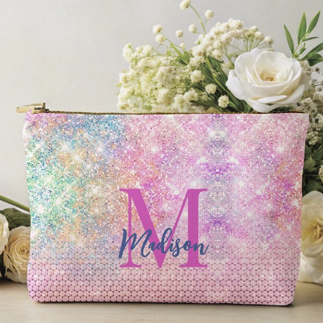 Pochette À Accessoires monogramme de la fausse parties scintillant rose u (Créateur téléchargé)