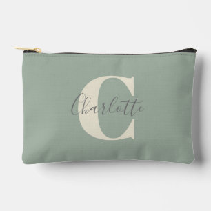 Pochette À Accessoires Monogramme de nom moderne élégant en vert sauge