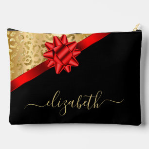 Pochette À Accessoires Monogramme de script Gold Red Ribbon