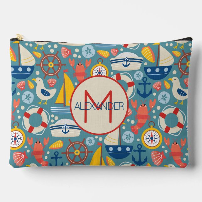 Pochette À Accessoires Monogramme de vie marine mignonne (Recto)