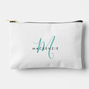 Pochette À Accessoires Monogramme élégant moderne blanc sarcelle écriture