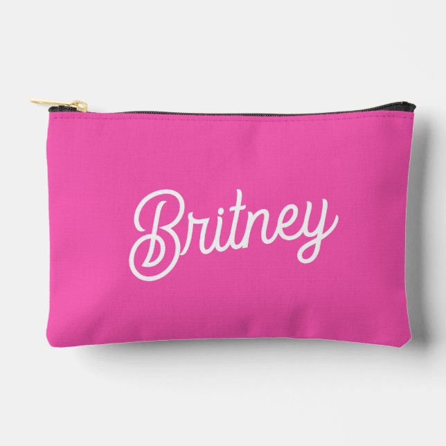 Pochette À Accessoires Monogramme et nom personnalisés Hot Pink moderne (Recto)