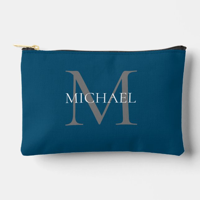 Pochette À Accessoires Monogramme et nom personnalisés Ocean Blue (Recto)
