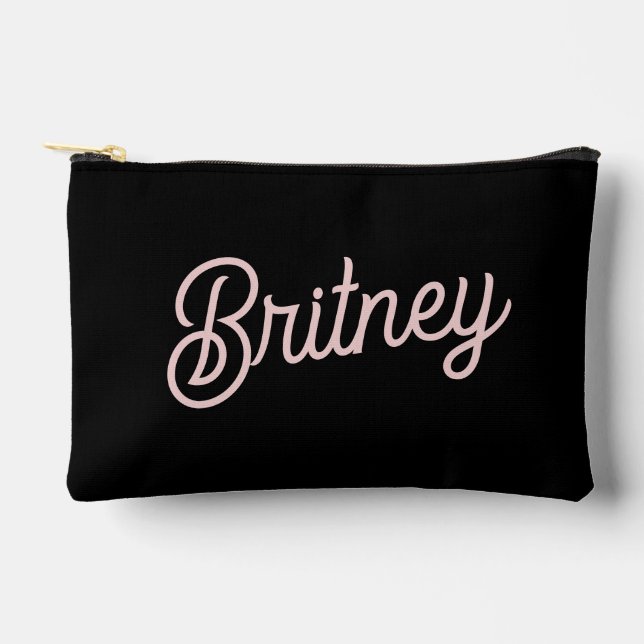 Pochette À Accessoires Monogramme et nom rose pâle moderne