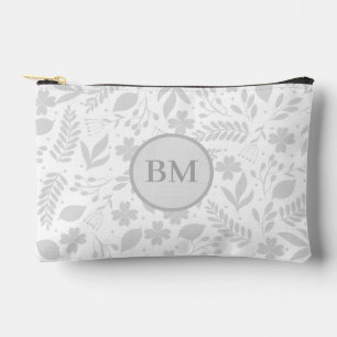 Pochette À Accessoires Monogramme Feuille gris et blanc argenté