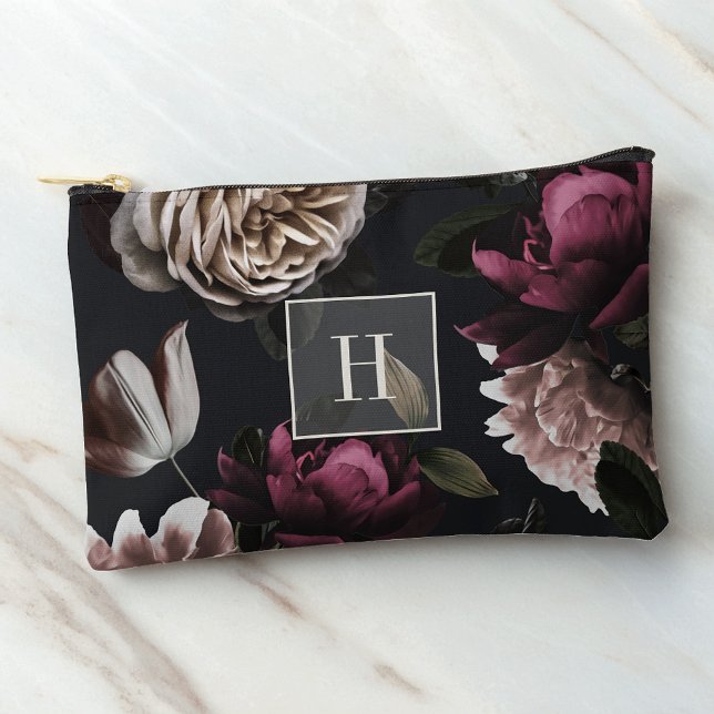 Pochette À Accessoires Monogramme floral foncé Moody (Créateur téléchargé)