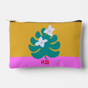 Pochette À Accessoires Monogramme floral jaune coloré moderne