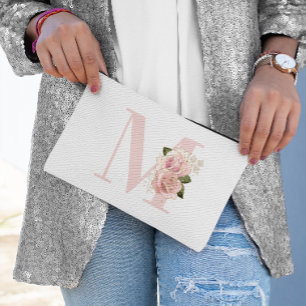 Pochette À Accessoires Monogramme floral rose gold pailleté féminin Blush