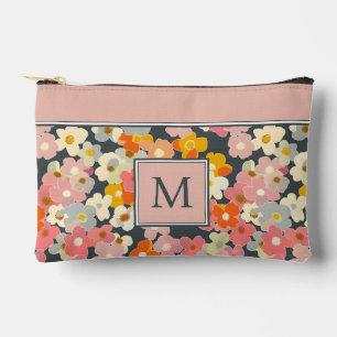 Pochette À Accessoires Monogramme floral rose moderne initial